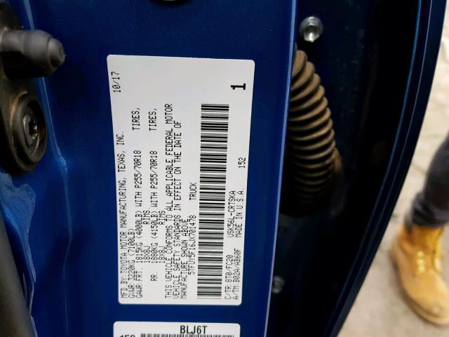 5TFUY5F16JX701478 - 2018 TOYOTA TUNDRA DOU BLUE photo 10