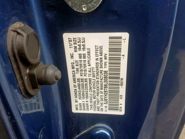 5J6YH28788L008036 - 2008 HONDA ELEMENT EX BLUE photo 10