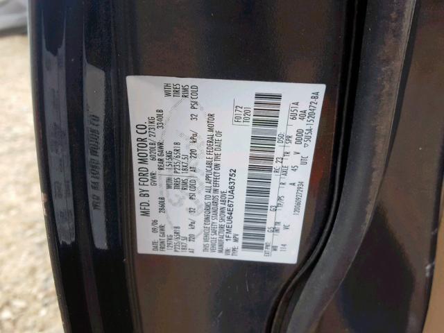 1FMEU64E67UA63752 - 2007 FORD EXPLORER E CHARCOAL photo 10