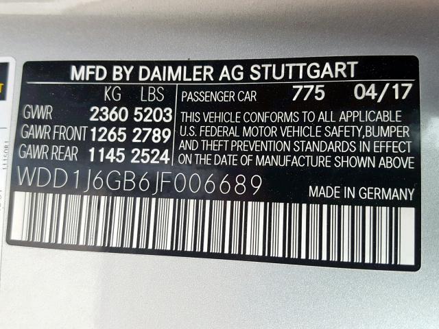 WDD1J6GB6JF006689 - 2018 MERCEDES-BENZ E 400 4MAT SILVER photo 10