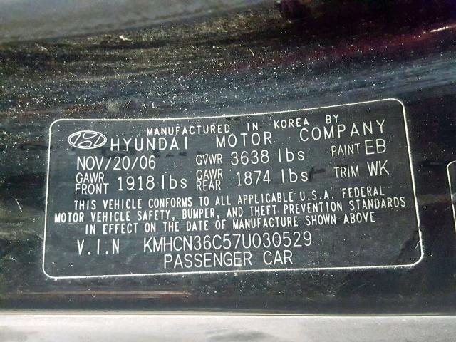 KMHCN36C57U030529 - 2007 HYUNDAI ACCENT SE GRAY photo 10