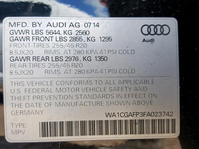 WA1CGAFP3FA023742 - 2015 AUDI SQ5 PREMIU BLACK photo 10