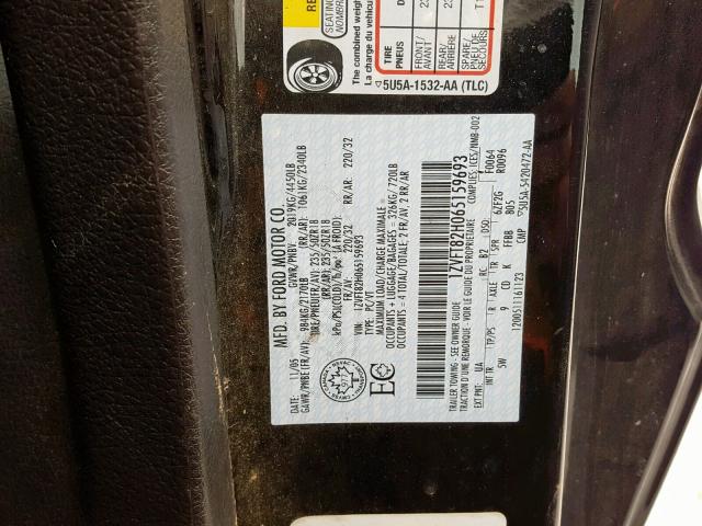 1ZVFT82H065159693 - 2006 FORD MUSTANG GT BLACK photo 10