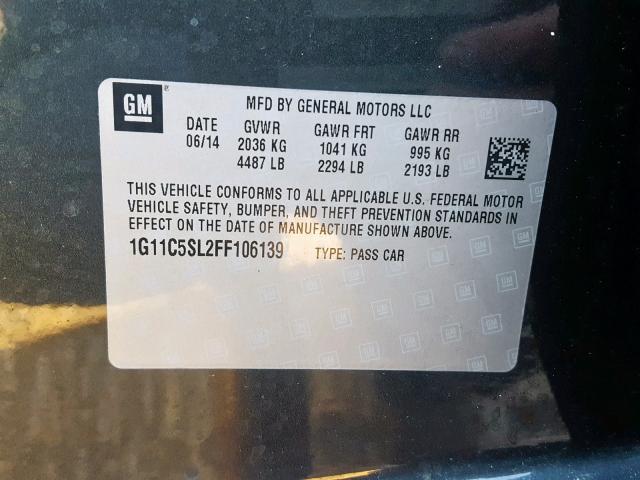 1G11C5SL2FF106139 - 2015 CHEVROLET MALIBU 1LT 黑色 照片 10