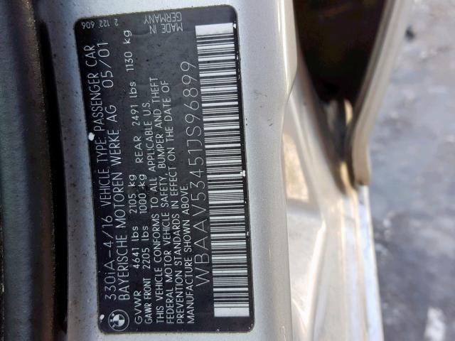 WBAAV53451JS96899 - 2001 BMW 330 I SILVER photo 10