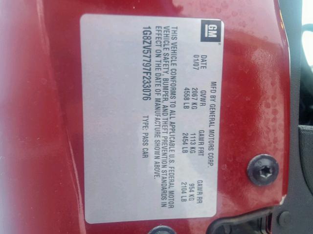 1G8ZV57797F233076 - 2007 SATURN AURA XR RED photo 10