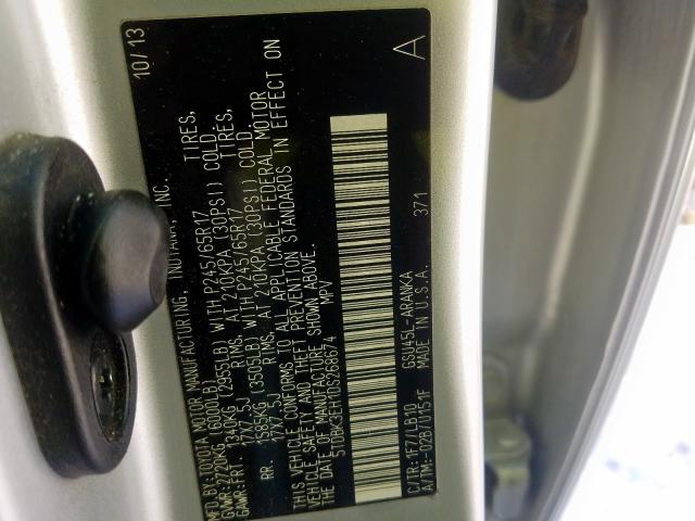 5TDBK3EH1DS268674 - 2013 TOYOTA HIGHLANDER BASE  photo 10