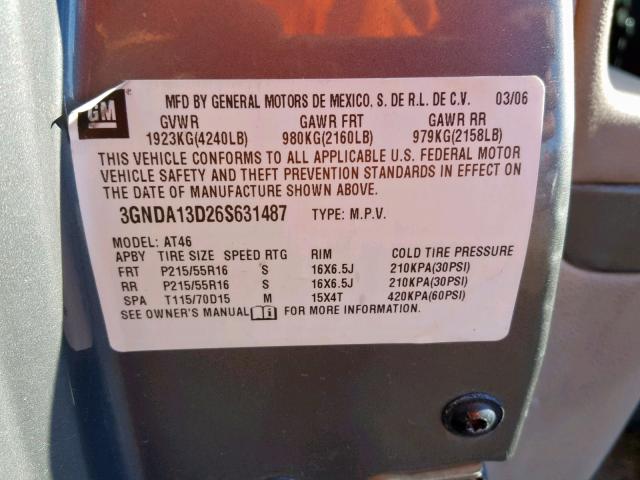 3GNDA13D26S631487 - 2006 CHEVROLET HHR LS Boz foto 10