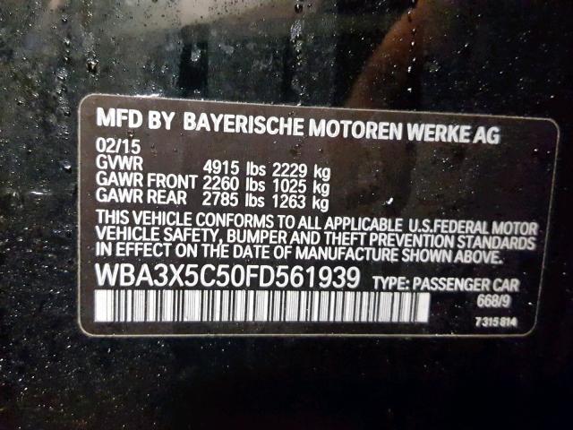 WBA3X5C50FD561939 - 2015 BMW 328 XIGT BLACK photo 10