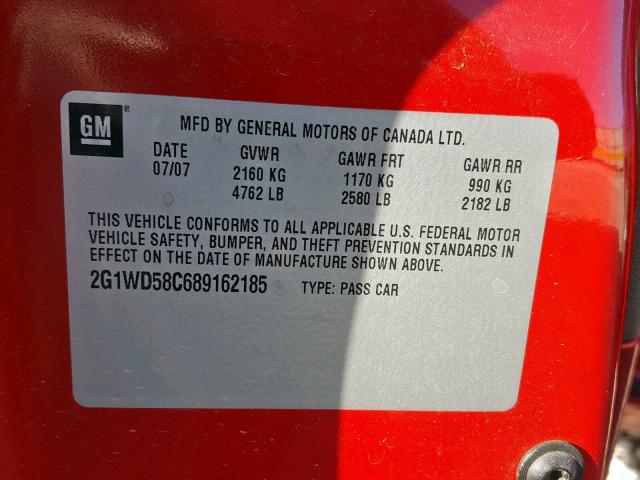 2G1WD58C689162185 - 2008 CHEVROLET IMPALA SUP 红色 照片 10