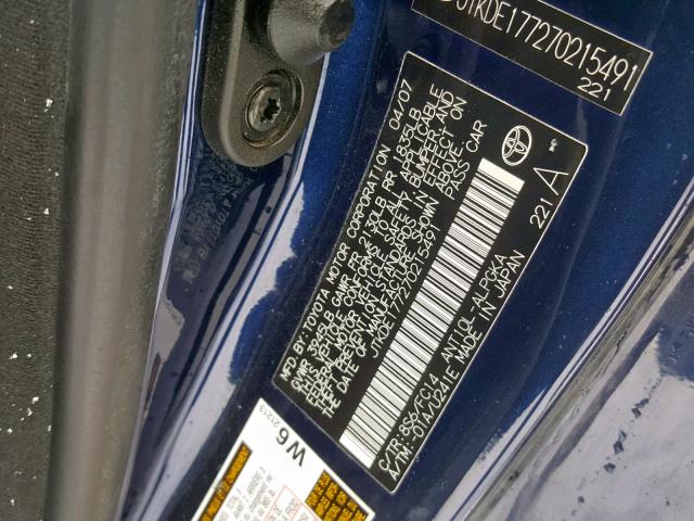 JTKDE177270215491 - 2007 TOYOTA SCION TC BLUE photo 10