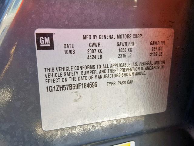 1G1ZH57B59F184696 - 2009 CHEVROLET MALIBU 1LT GRAY photo 10