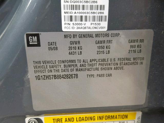 1G1ZH57B884282678 - 2008 CHEVROLET MALIBU 1LT GRAY photo 10