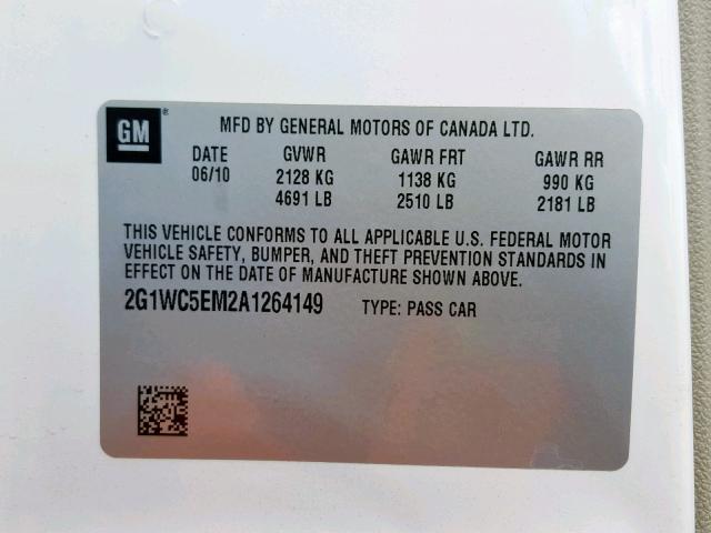 2G1WC5EM2A1264149 - 2010 CHEVROLET IMPALA LTZ WHITE photo 10