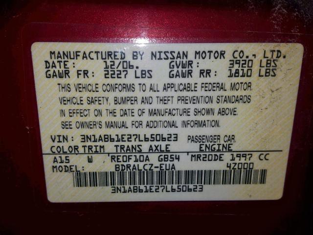 3N1AB61E27L650623 - 2007 NISSAN SENTRA 2.0 RED photo 10