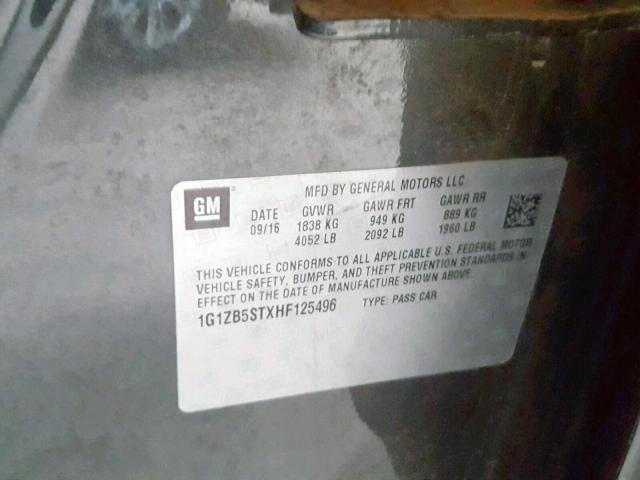 1G1ZB5STXHF125496 - 2017 CHEVROLET MALIBU LS CHARCOAL photo 10