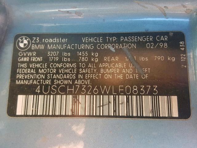 4USCH7326WLE08373 - 1998 BMW Z3 1.9 BLUE photo 10