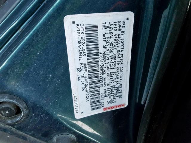 JT8BF12G6T0129872 - 1996 LEXUS ES 300 GREEN photo 10