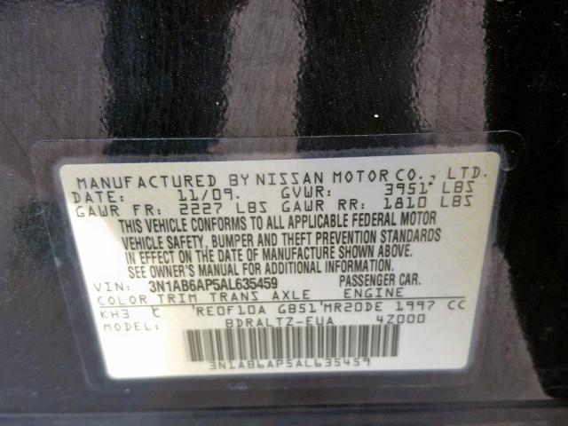 3N1AB6AP5AL635459 - 2010 NISSAN SENTRA 2.0 BLACK photo 10