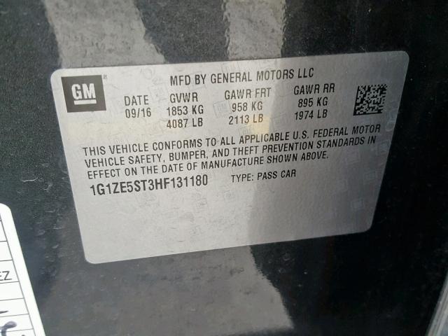 1G1ZE5ST3HF131180 - 2017 CHEVROLET MALIBU LT BLACK photo 10