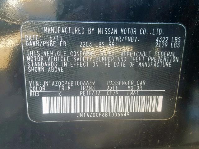 JN1AZ0CP6BT006649 - 2011 NISSAN LEAF SV BLACK photo 10