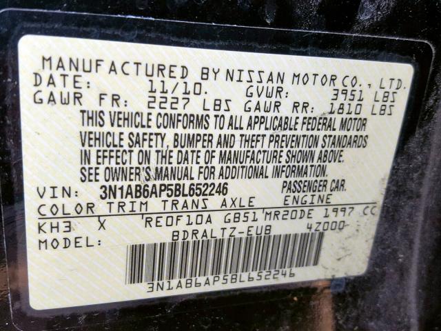 3N1AB6AP5BL652246 - 2011 NISSAN SENTRA 2.0 BLACK photo 10