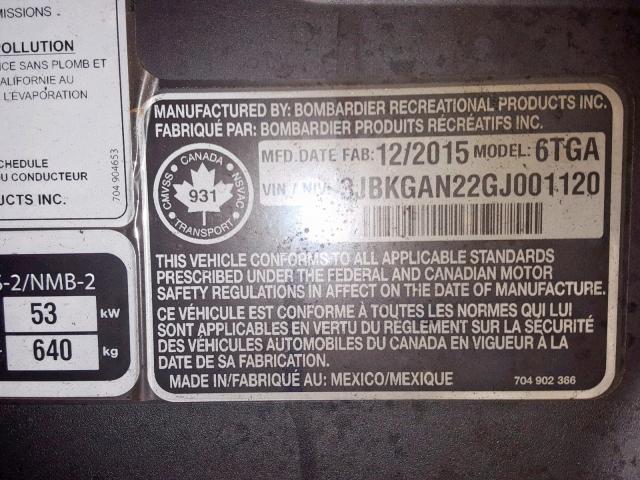 3JBKGAN22GJ001120 - 2016 CAN-AM COMMANDER RED photo 10