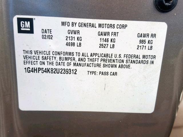 1G4HP54K82U239312 - 2002 BUICK LESABRE CU TAN photo 10