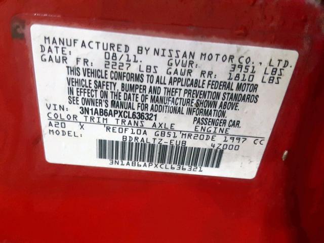 3N1AB6APXCL636321 - 2012 NISSAN SENTRA 2.0 RED photo 10