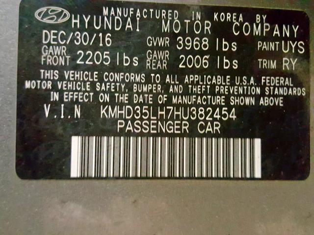 KMHD35LH7HU382454 - 2017 HYUNDAI ELANTRA GT GRAY photo 10