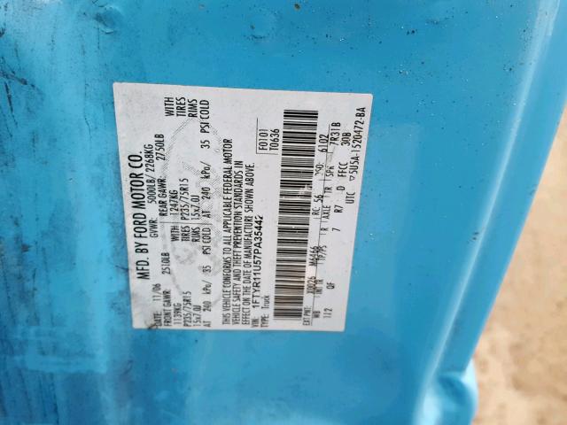 1FTYR11U57PA35442 - 2007 FORD RANGER BLUE photo 10