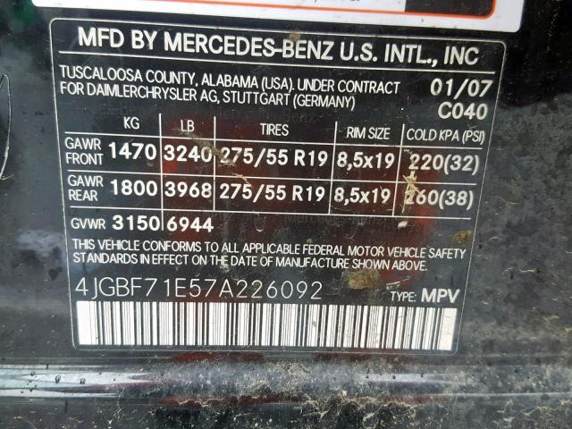 4JGBF71E57A226092 - 2007 MERCEDES-BENZ GL 450 4MA BLACK photo 10