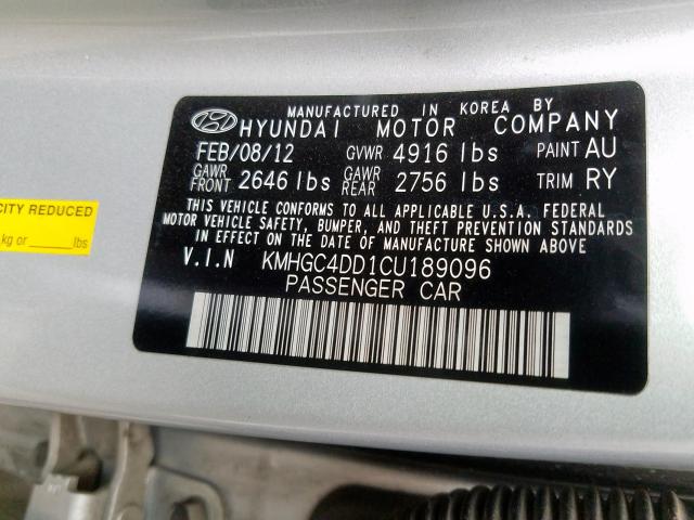 KMHGC4DD1CU189096 - 2012 HYUNDAI GENESIS 3.8L  photo 10