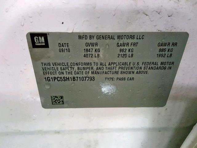 1G1PC5SH1B7107793 - 2011 CHEVROLET CRUZE LS WHITE photo 10