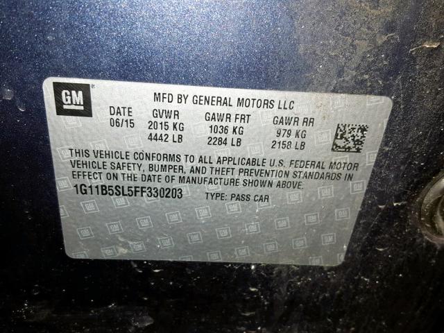 1G11B5SL5FF330203 - 2015 CHEVROLET MALIBU LS BLUE photo 10