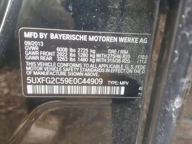 5UXFG2C59E0C44909 - 2014 BMW X6 XDRIVE3 BLACK photo 10