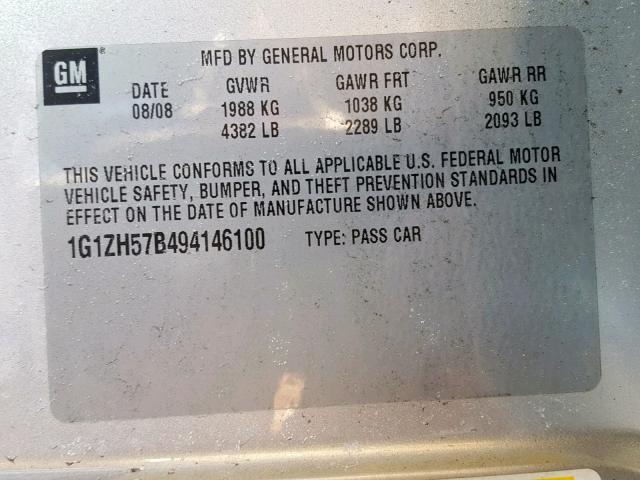 1G1ZH57B494146100 - 2009 CHEVROLET MALIBU 1LT SILVER photo 10