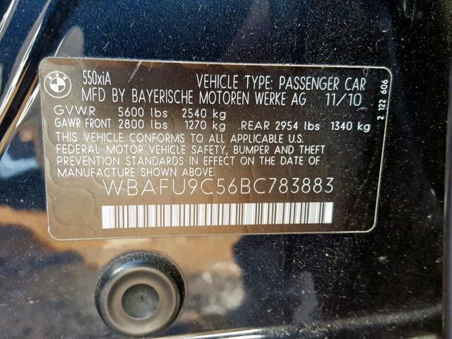 WBAFU9C56BC783883 - 2011 BMW 550 XI BLACK photo 10
