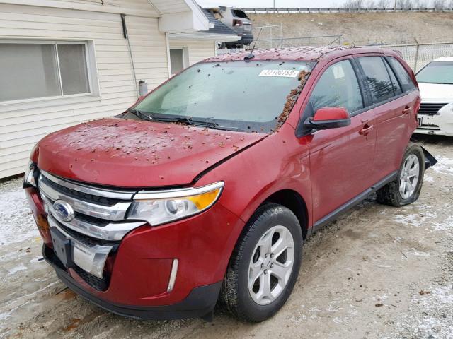 2FMDK3JC6EBA04156 - 2014 FORD EDGE SEL RED photo 2