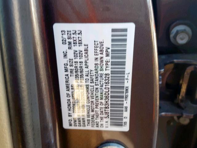 5J8TB3H36DL016328 - 2013 ACURA RDX GRAY photo 10