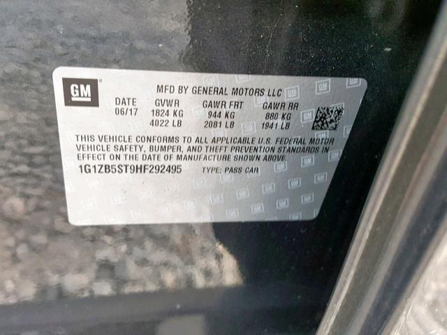 1G1ZB5ST9HF292495 - 2017 CHEVROLET MALIBU LS CHARCOAL photo 10