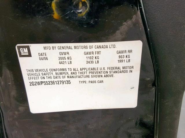 2G2WP552361279135 - 2006 PONTIAC GRAND PRIX BLACK photo 10