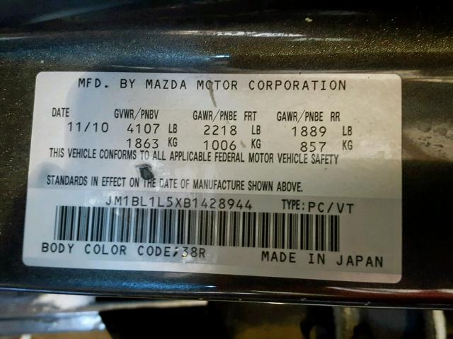 JM1BL1L5XB1428944 - 2011 MAZDA 3 S GRAY photo 10