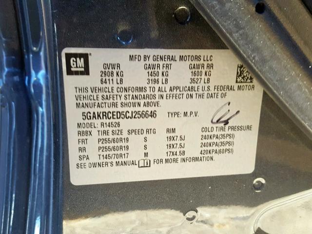 5GAKRCED5CJ256646 - 2012 BUICK ENCLAVE GRAY photo 10