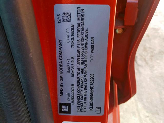 KL8CB6SA5HC782203 - 2017 CHEVROLET SPARK LS RED photo 10