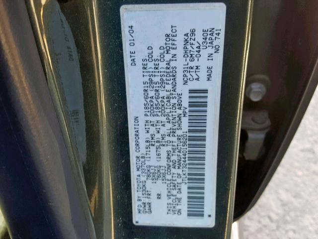 JTLKT324440156201 - 2004 TOYOTA SCION XB 绿色 照片 10