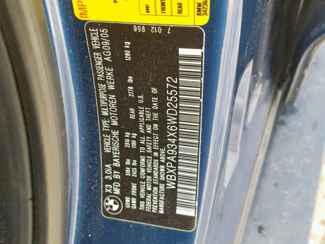 WBXPA934X6WD25572 - 2006 BMW X3 3.0I BLUE photo 10