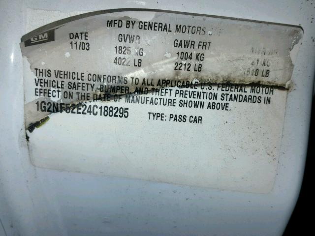 1G2NF52E24C188295 - 2004 PONTIAC GRAND AM S WHITE photo 10