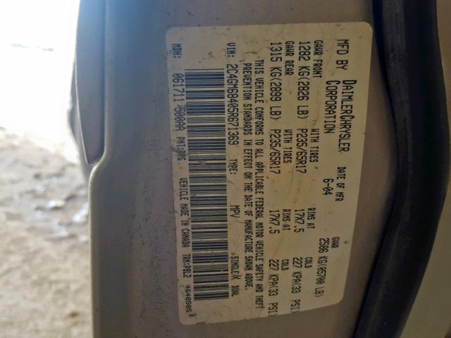 2C4GM68405R671369 - 2005 CHRYSLER PACIFICA T BROWN photo 10