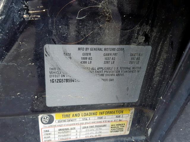 1G1ZG57B594175429 - 2009 CHEVROLET MALIBU LS BLACK photo 10